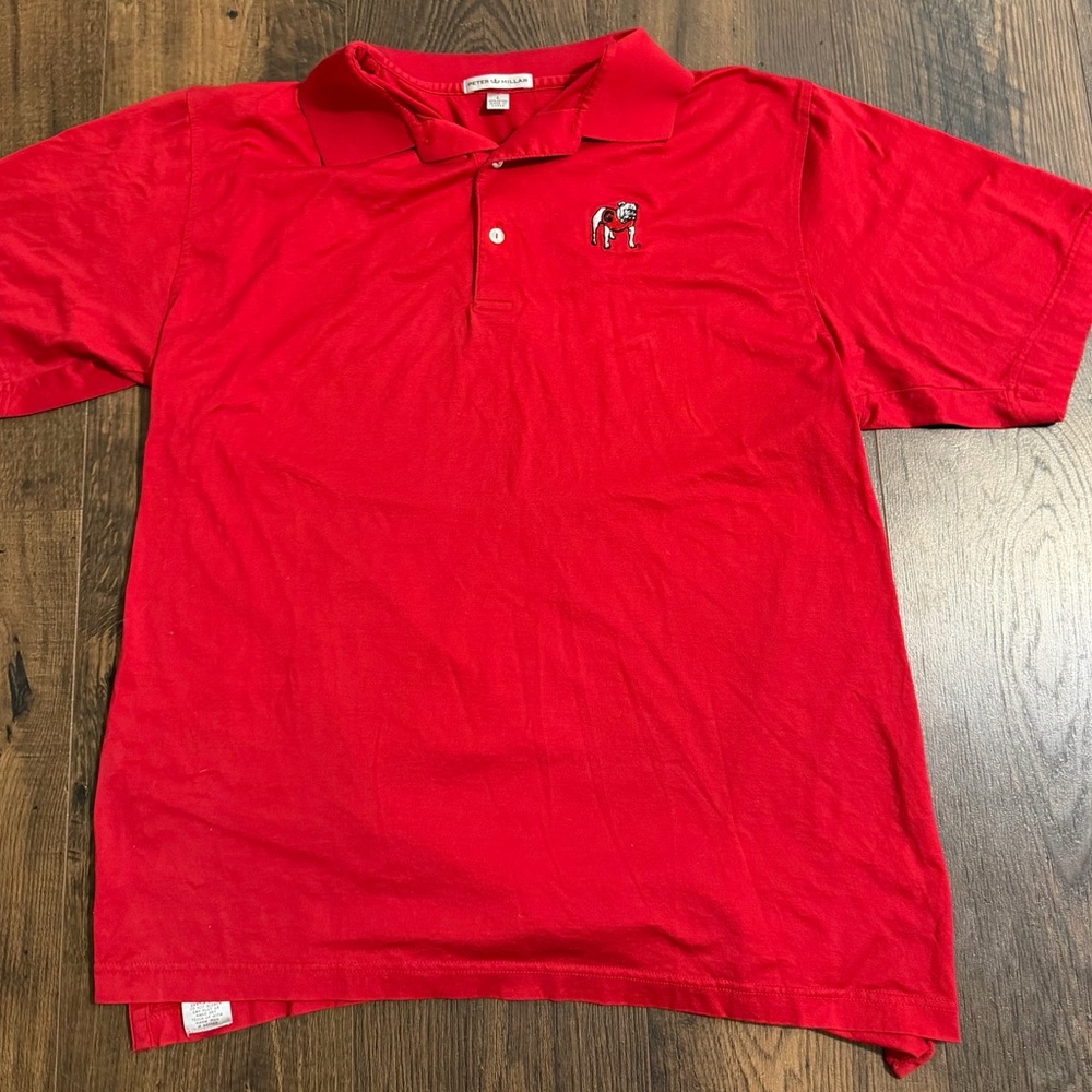 Peter Millar Men’s Large Red Polo with UGA Bulldog Football Embroidery